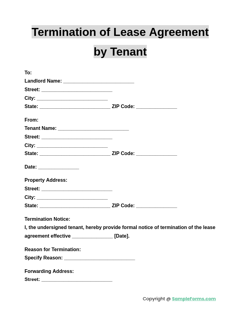 termination of lease agreement by tenant