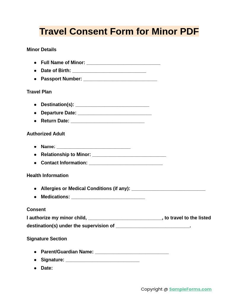 travel consent form for minor pdf