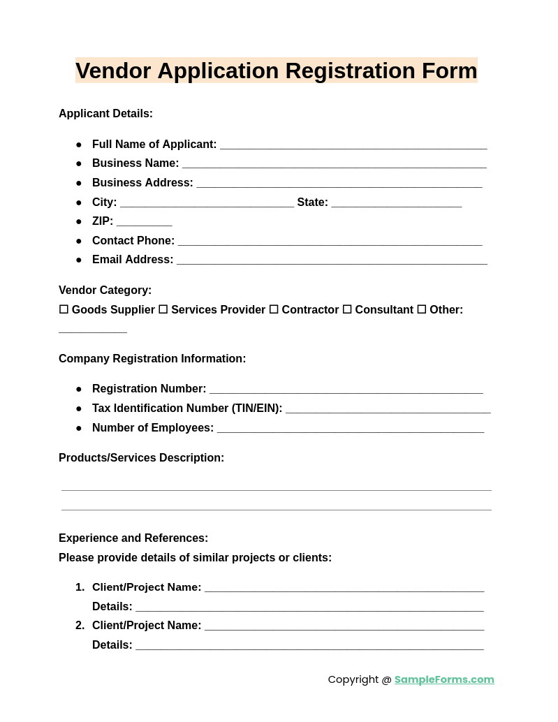 vendor application registration form