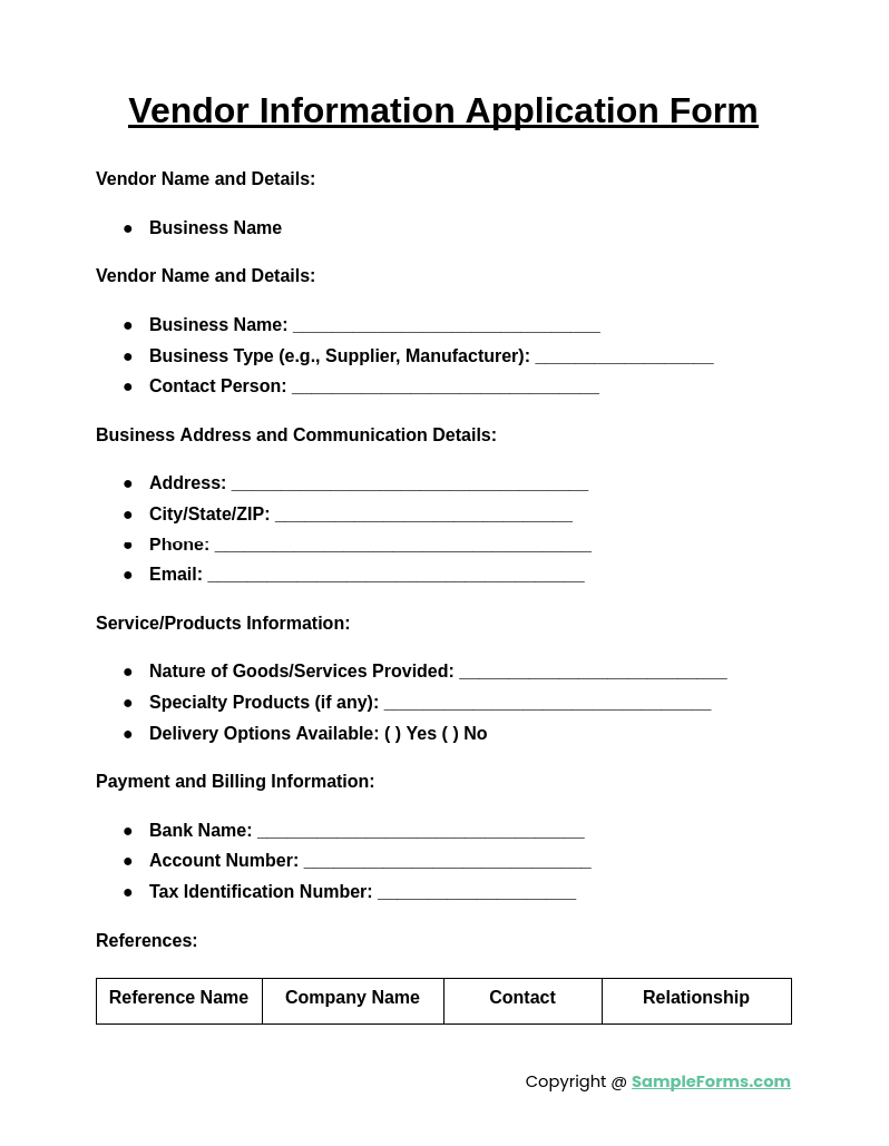 vendor information application form