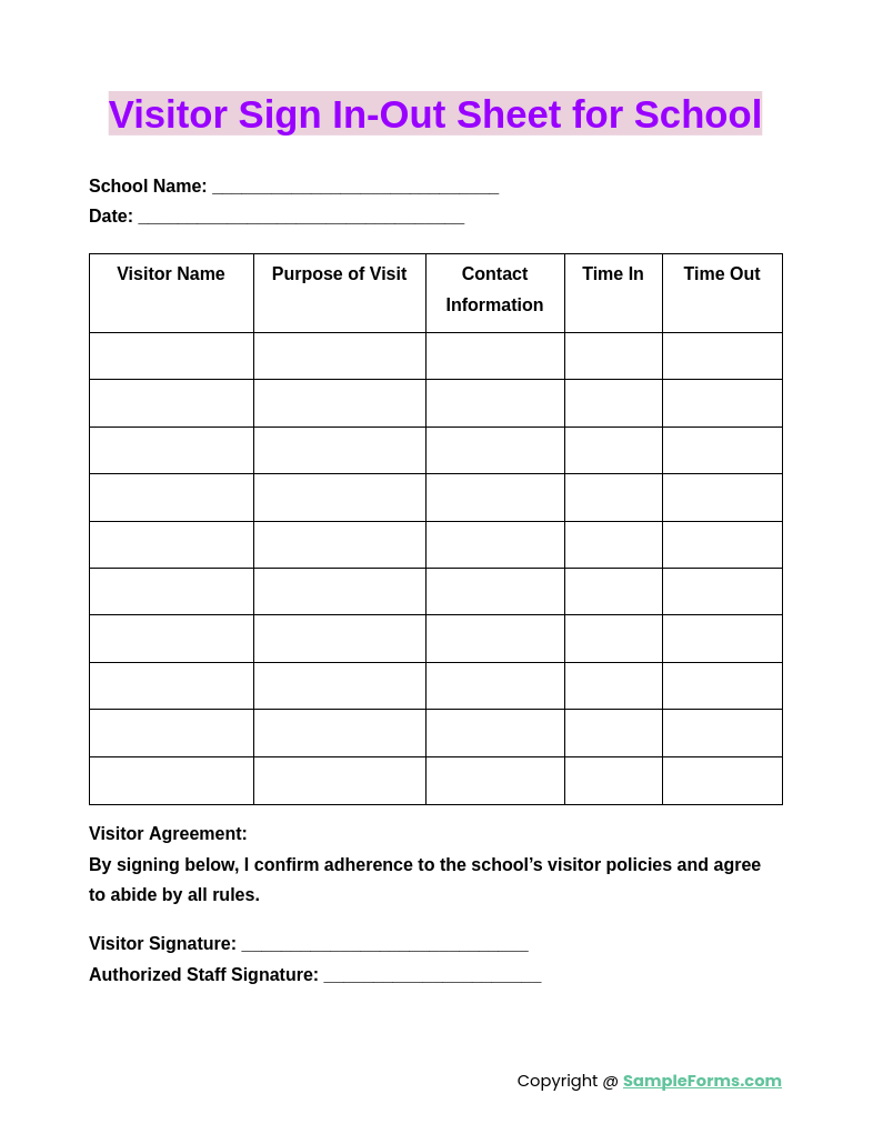 FREE 10+ Visitor Sign In-Out Sheet Samples, PDF, MS Word, Google Docs ...