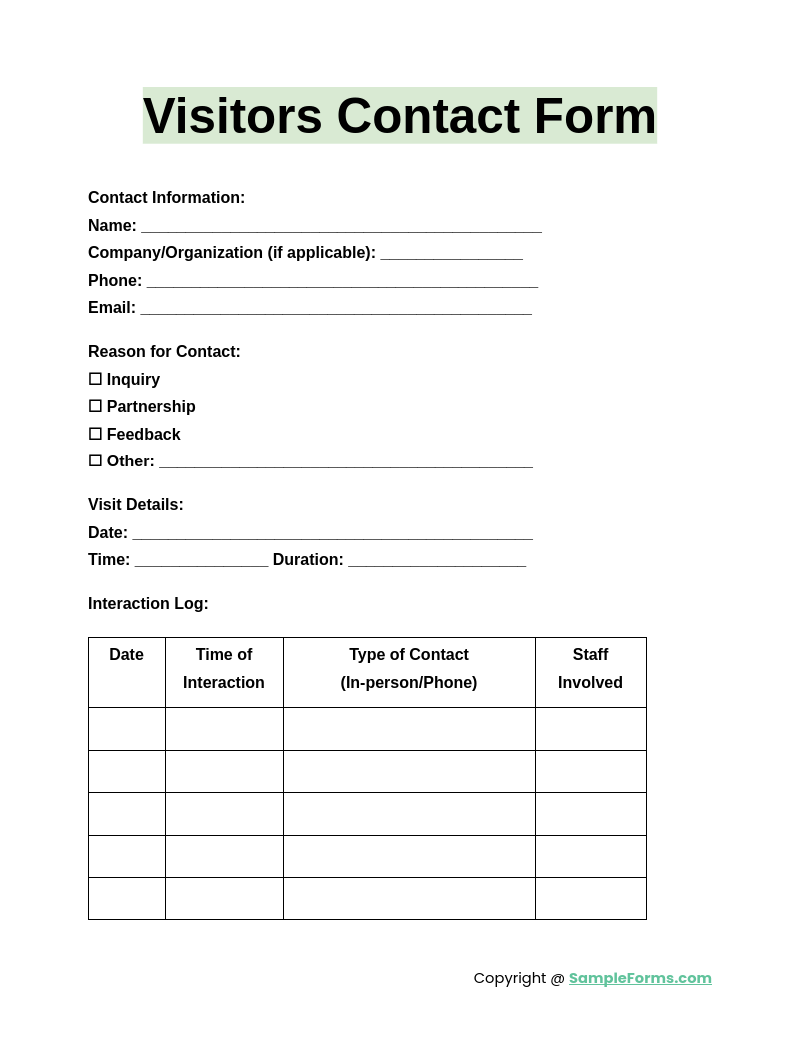 visitors contact form