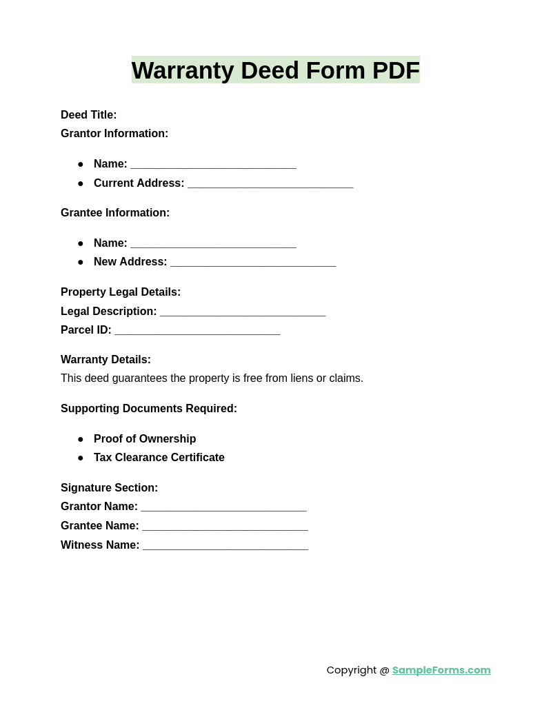 warranty deed form pdf