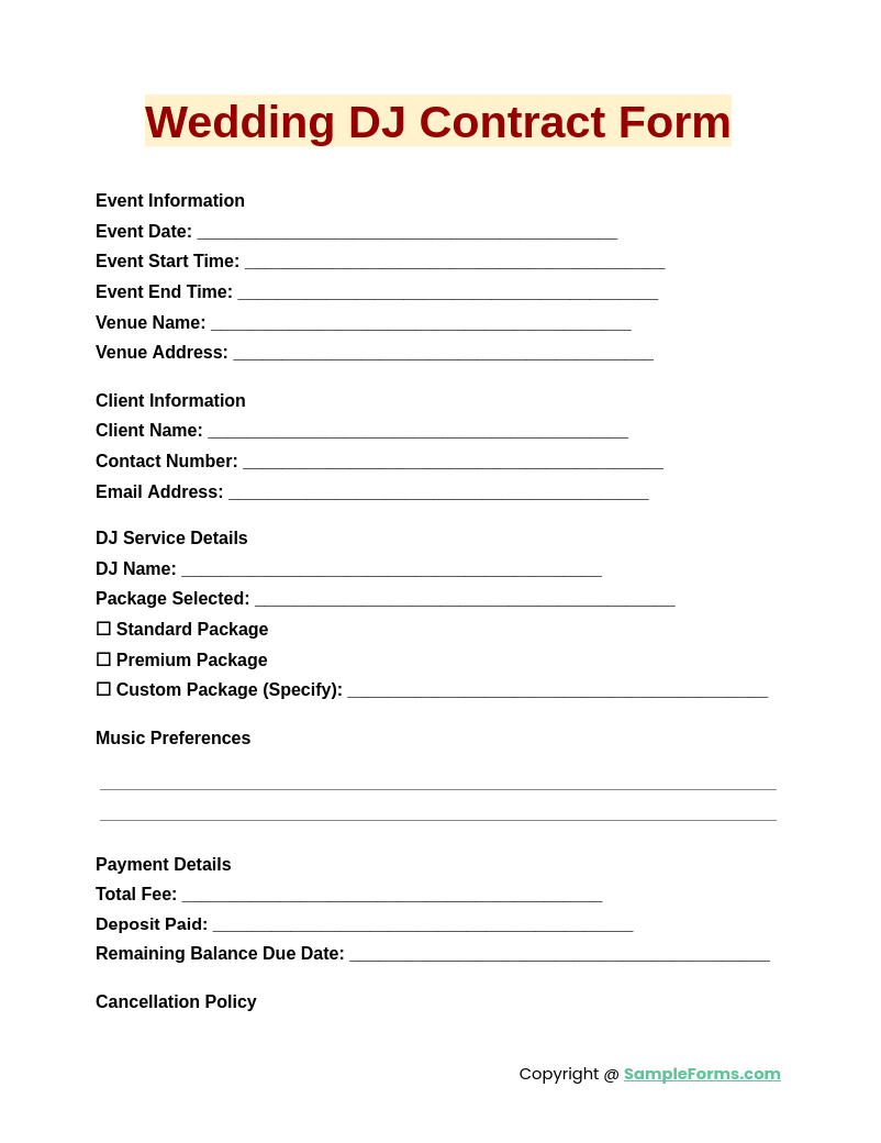 wedding dj contract form