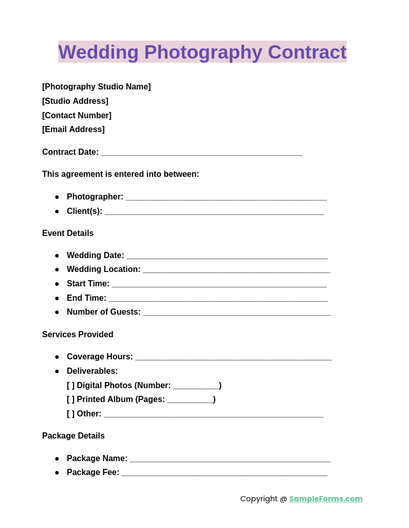 wedding photography contract