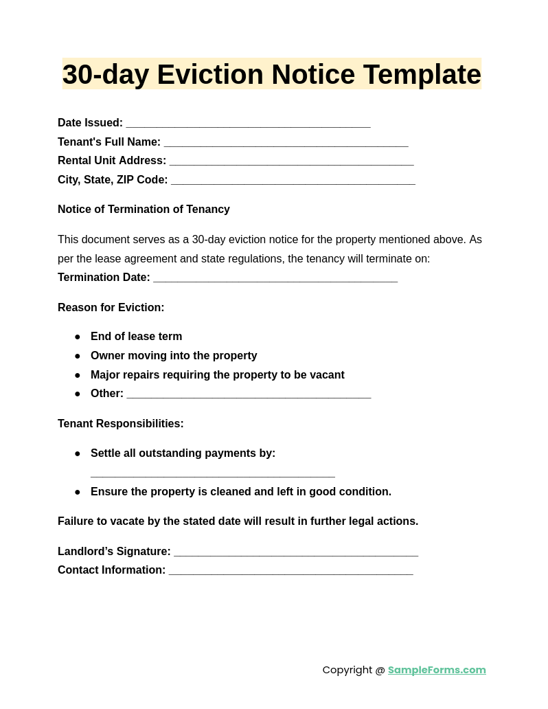 30 day eviction notice template