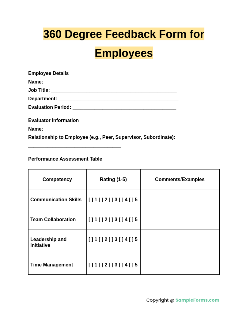 360 degree feedback form for employees