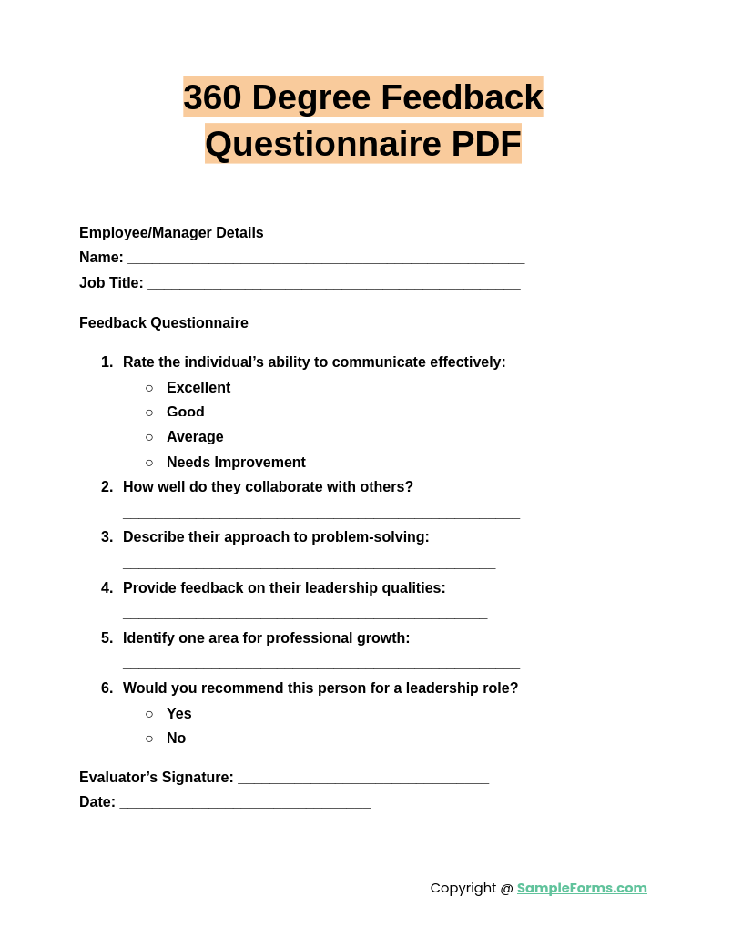 360 degree feedback questionnaire pdf