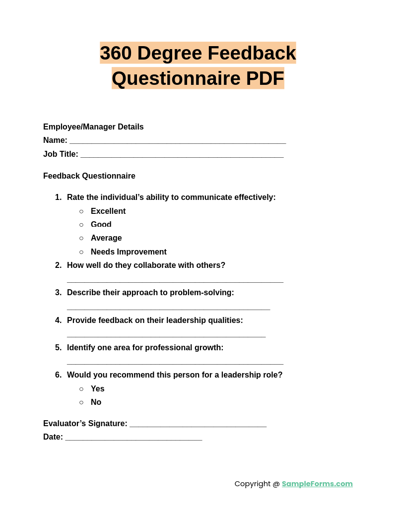 FREE 11+ 360 Degree Feedback Form Samples, PDF, MS Word, Google Docs