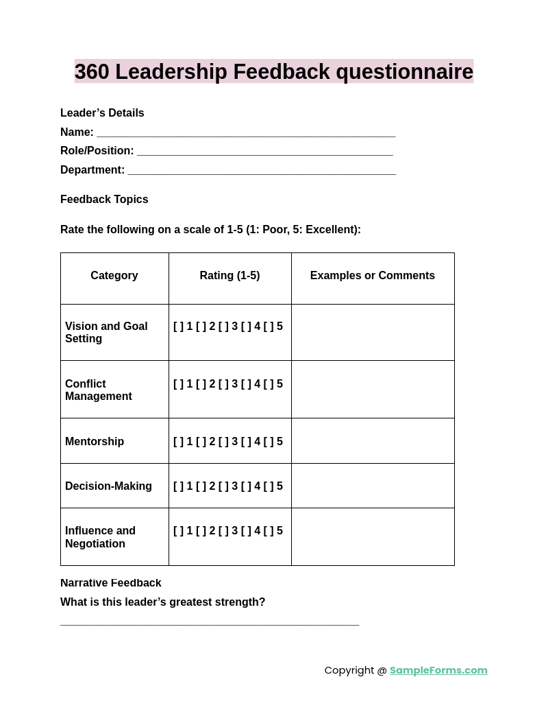 360 leadership feedback questionnaire