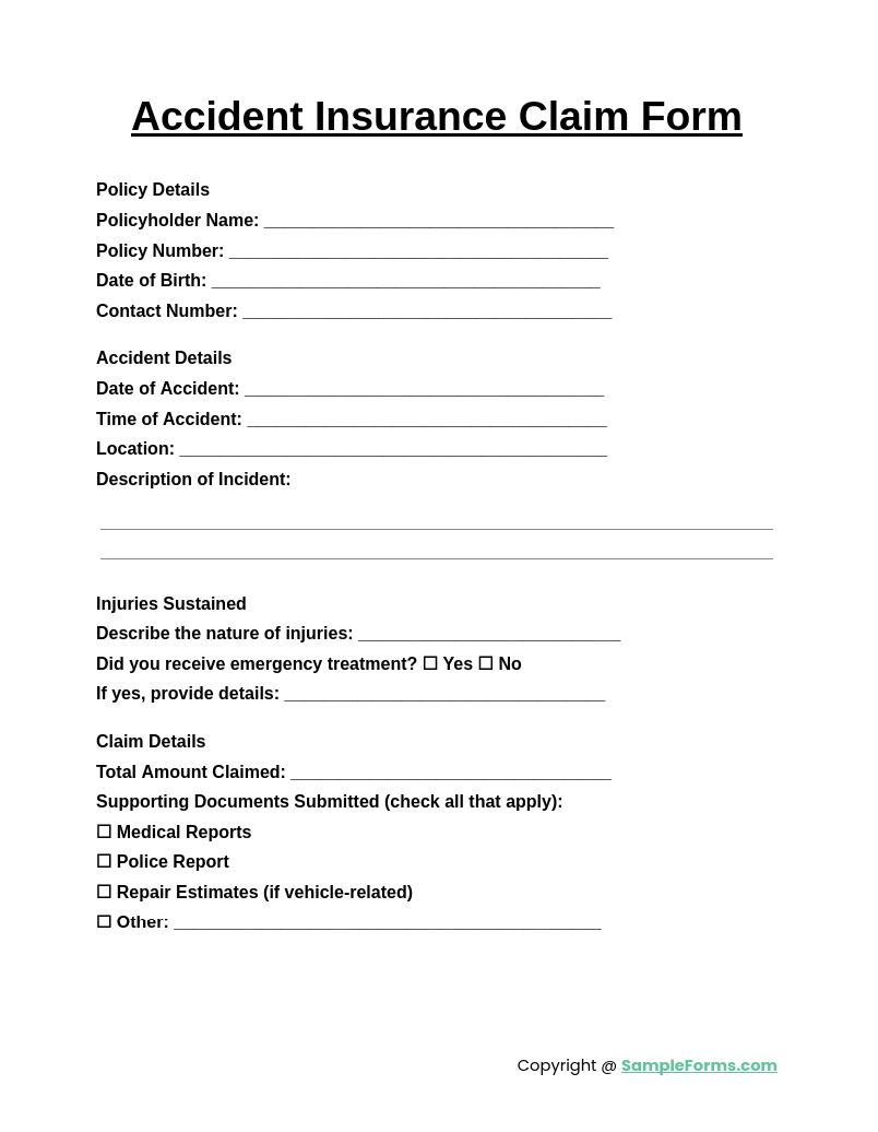 accident insurance claim form