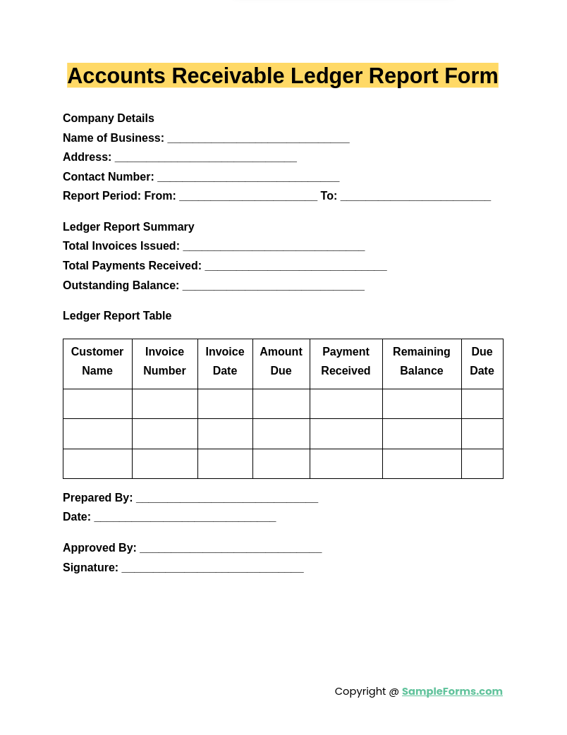 accounts receivable ledger report form