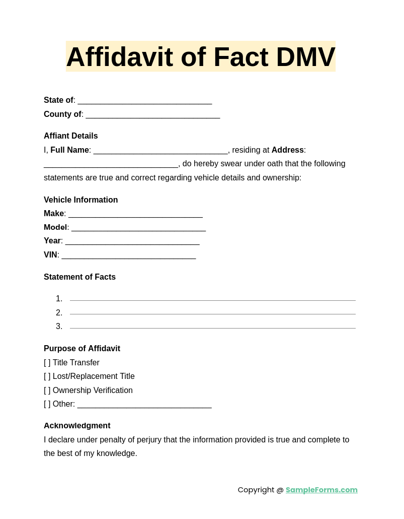 affidavit of fact dmv