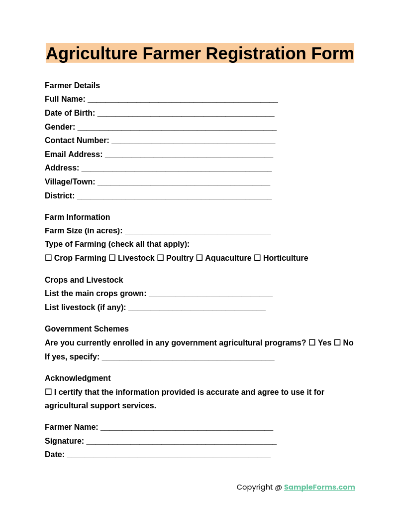 agriculture farmer registration form