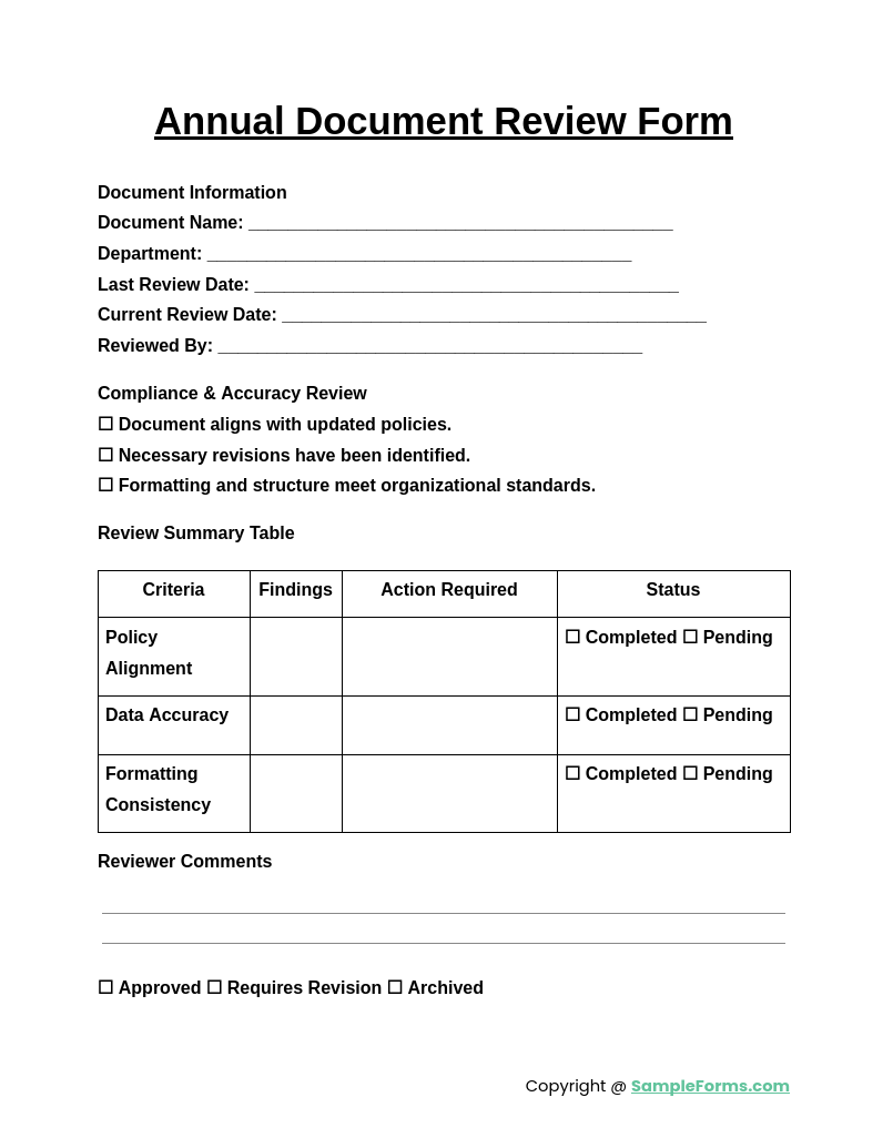 annual document review form