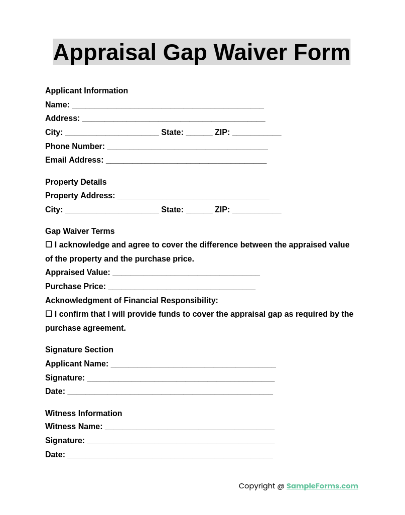 appraisal gap waiver form