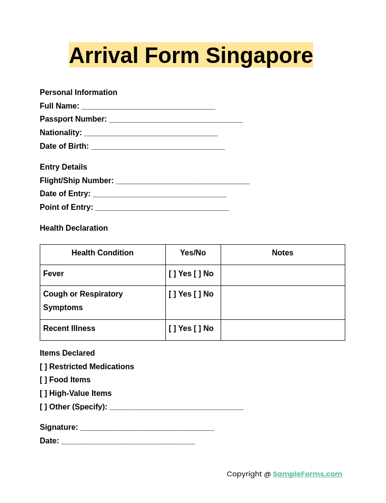 arrival form singapore