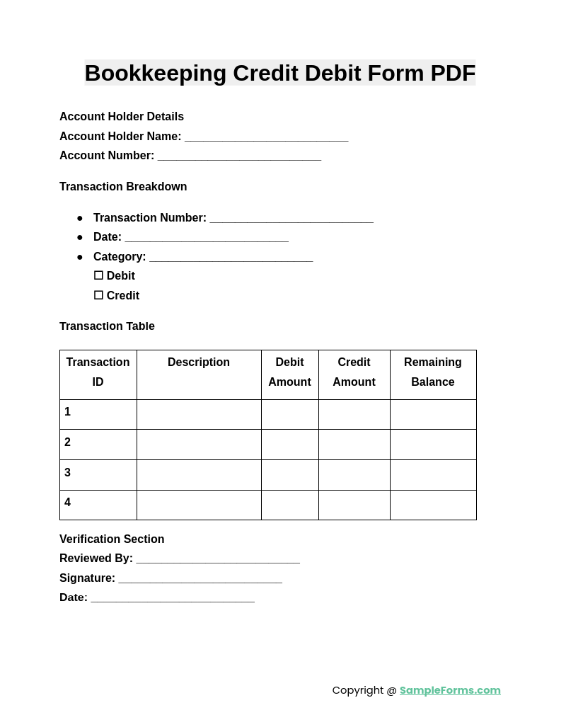 bookkeeping credit debit form pdf