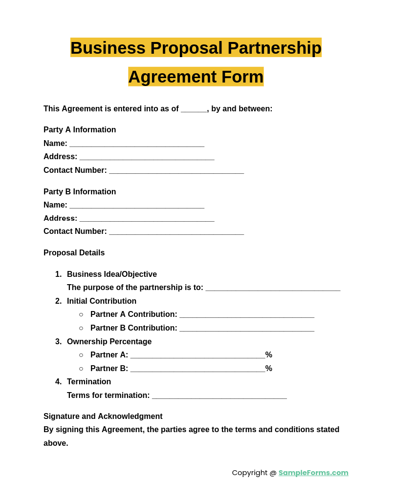 business proposal partnership agreement form