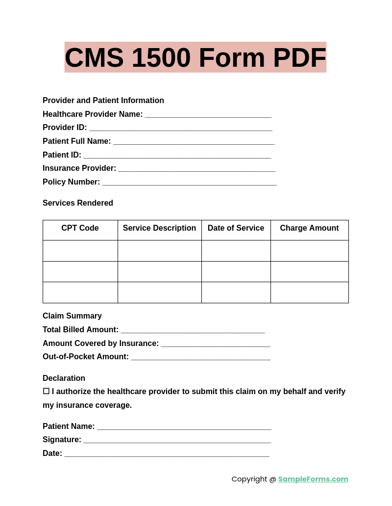 cms 1500 form pdf