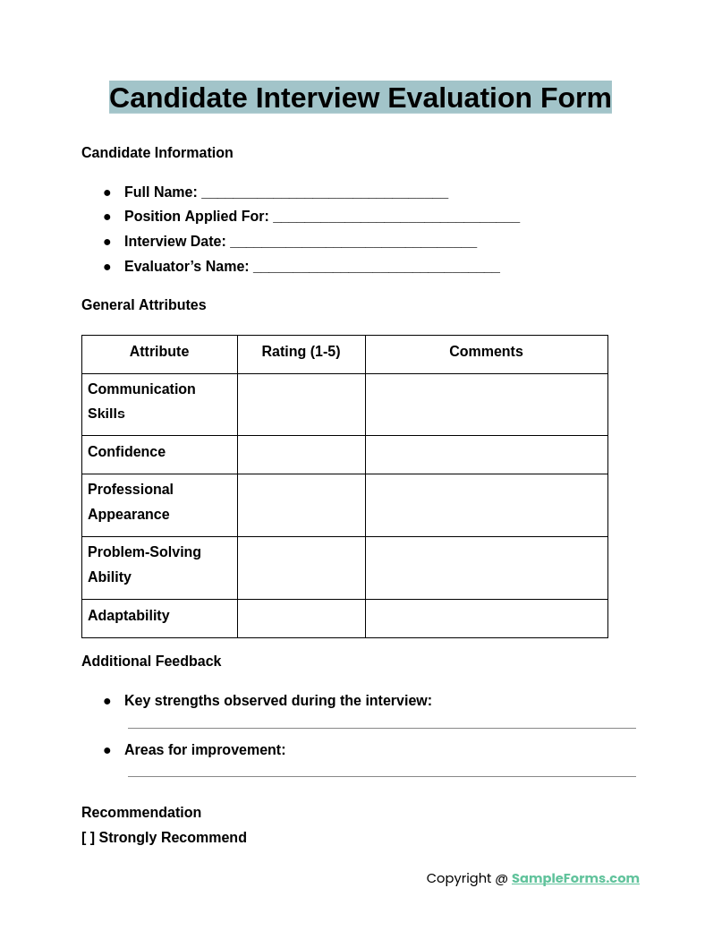 candidate interview evaluation form