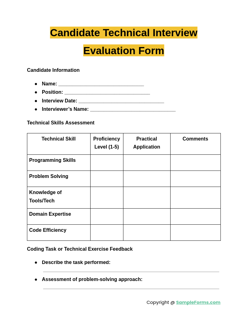 candidate technical interview evaluation form