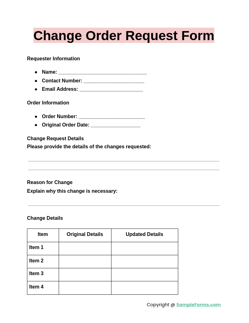 change order request form