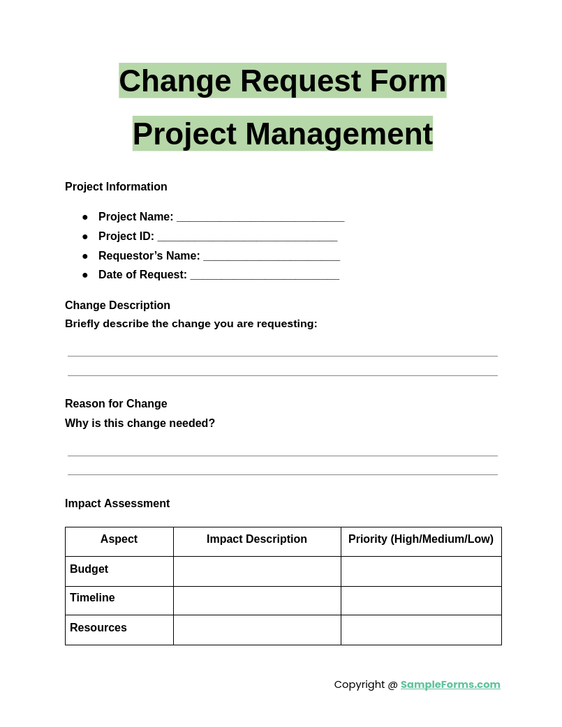 change request form project management