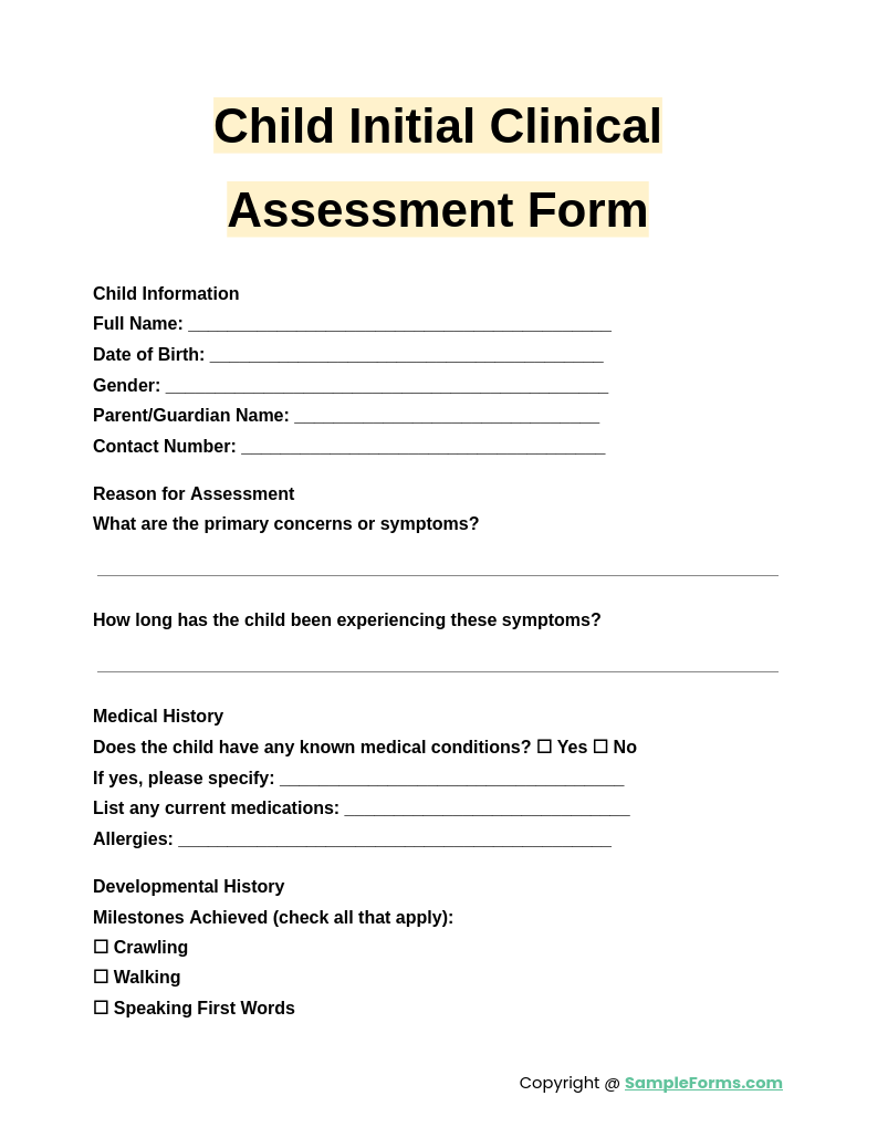 FREE 14+ Initial Assessment Form Samples, PDF, MS Word, Google Docs, Excel