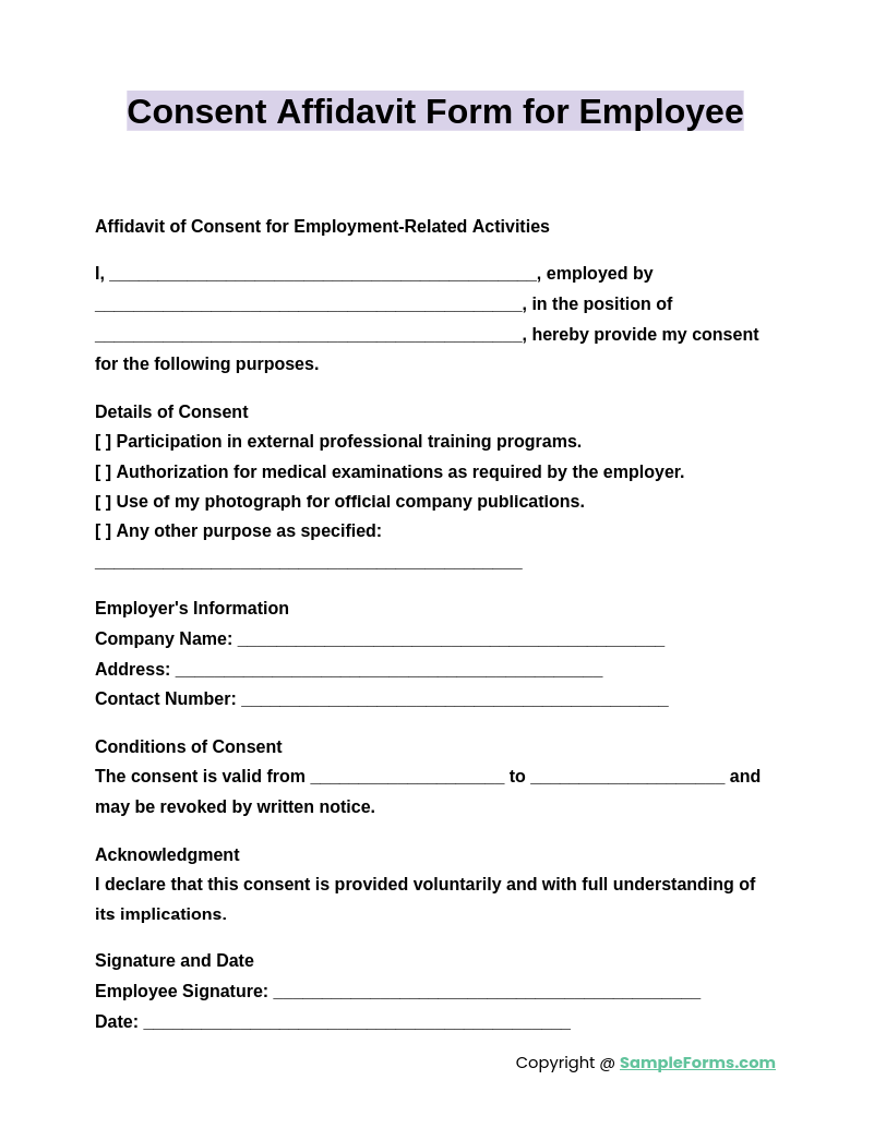 consent affidavit form for employee