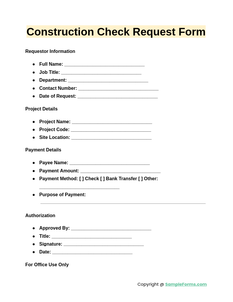 construction check request form