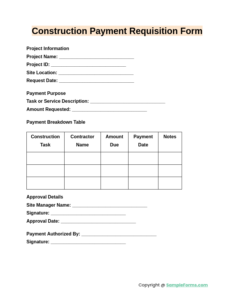 construction payment requisition form