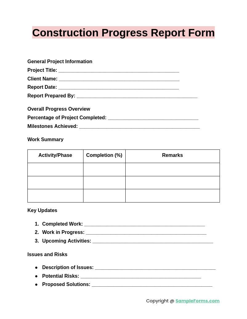 FREE 15+ Construction Report Form Samples, PDF, MS Word, Google Docs, Pages
