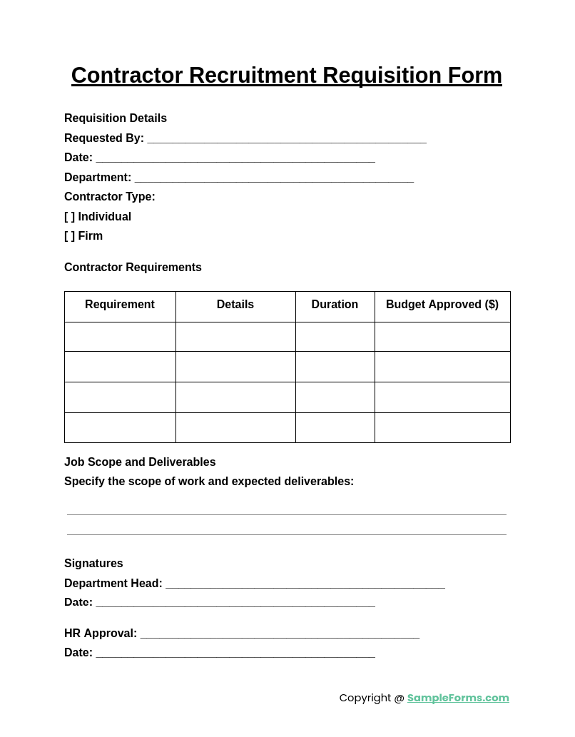 contractor recruitment requisition form