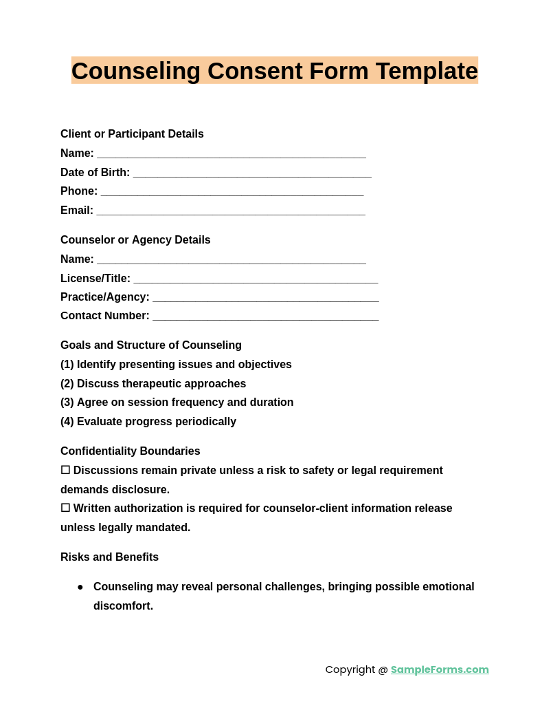 counseling consent form template