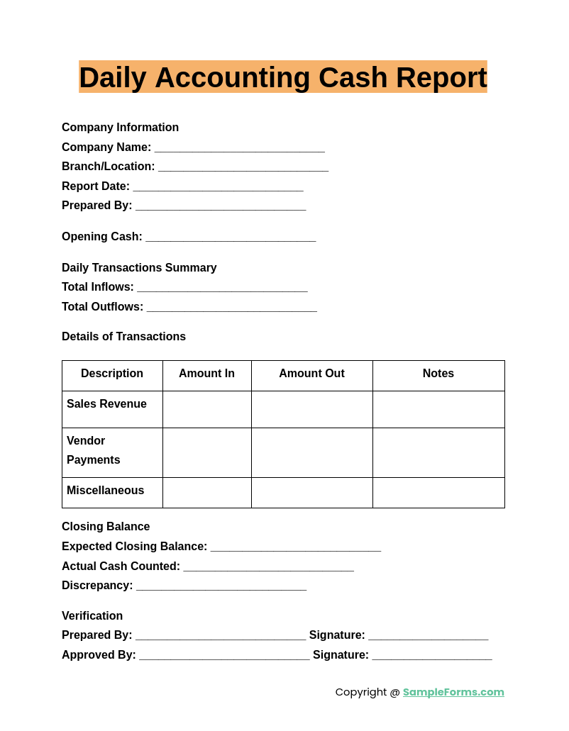 daily accounting cash report