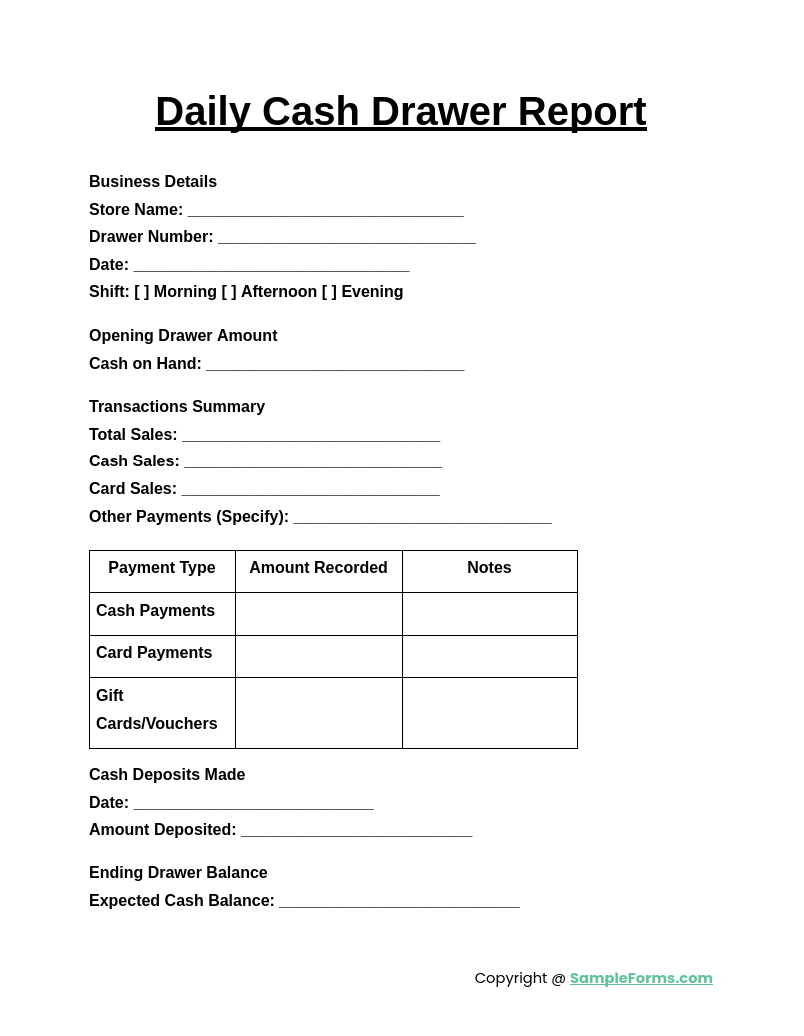 daily cash drawer report