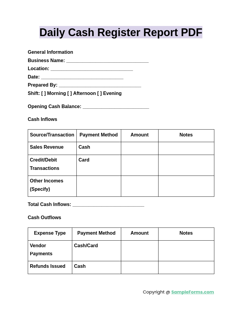 daily cash register report pdf