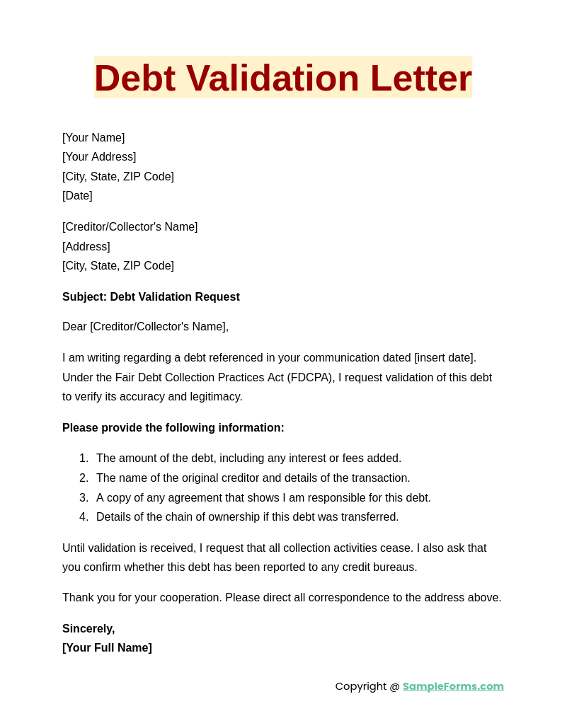 debt validation letter