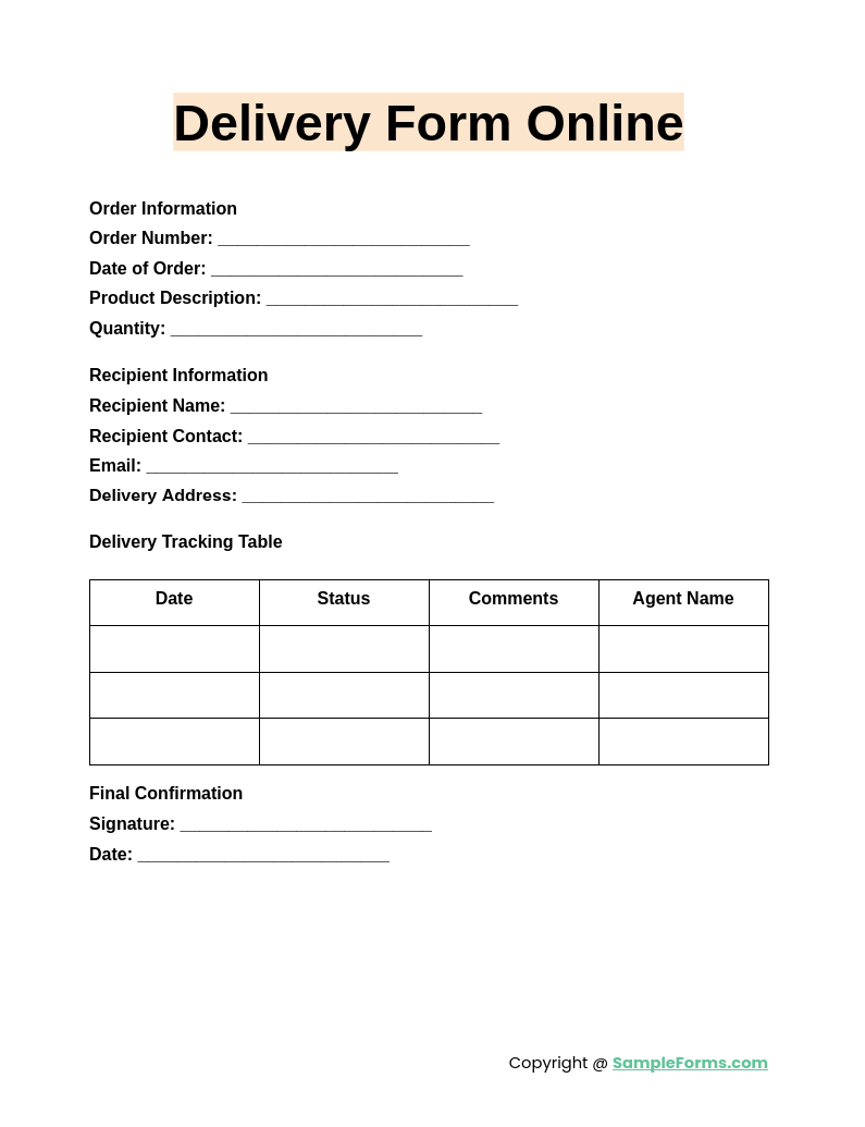 delivery form online