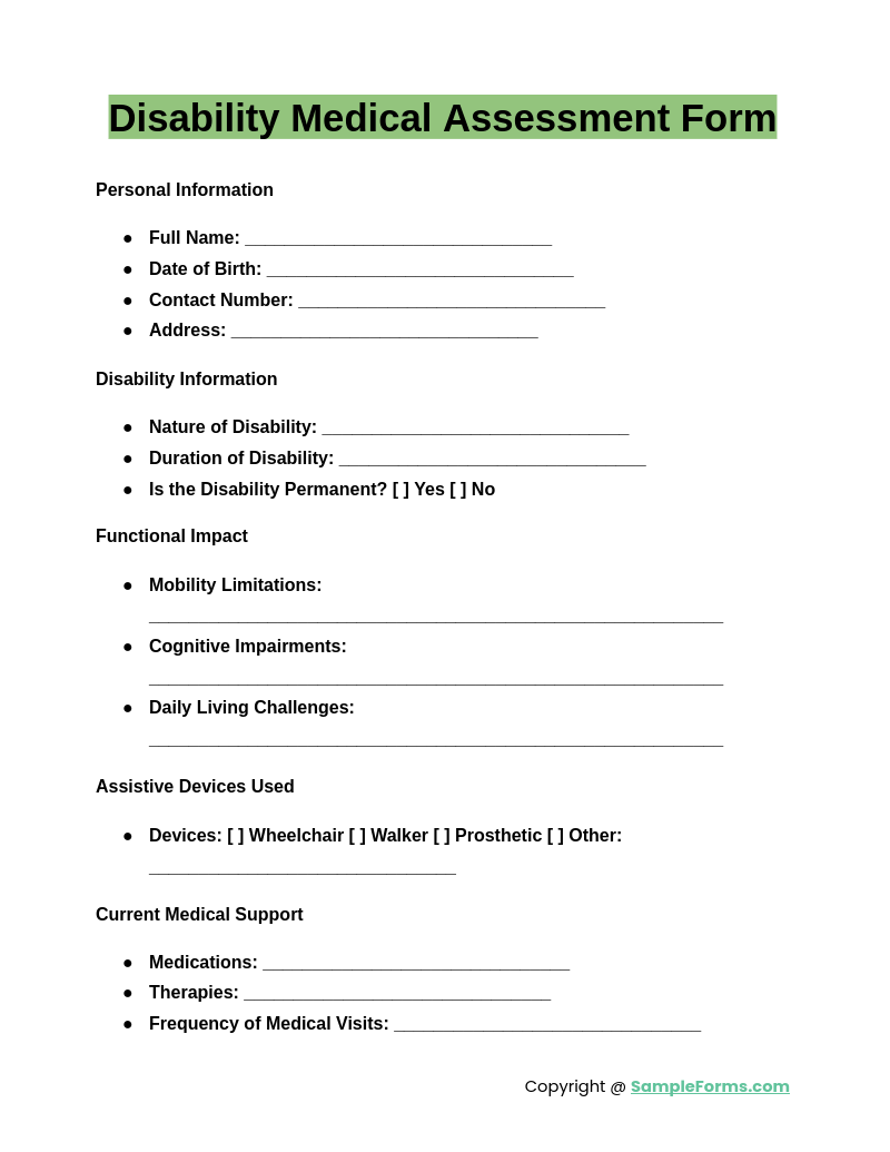 disability medical assessment form