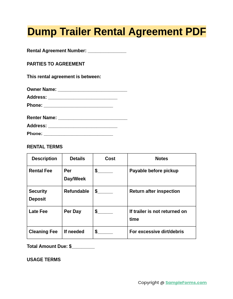 dump trailer rental agreement pdf