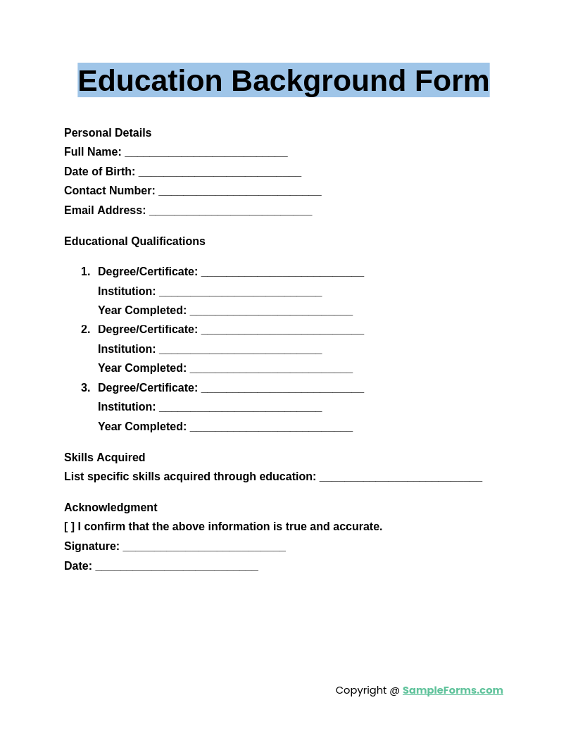 education background form