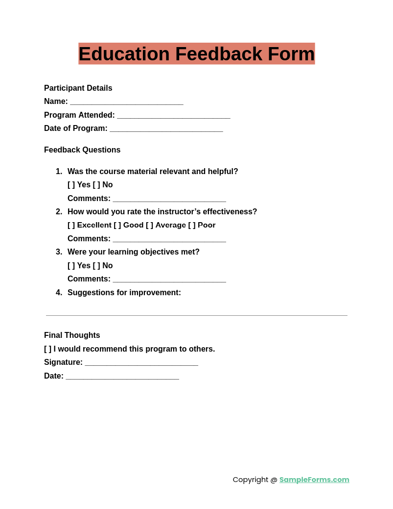 education feedback form