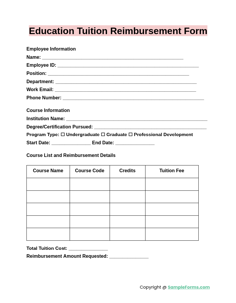 education tuition reimbursement form