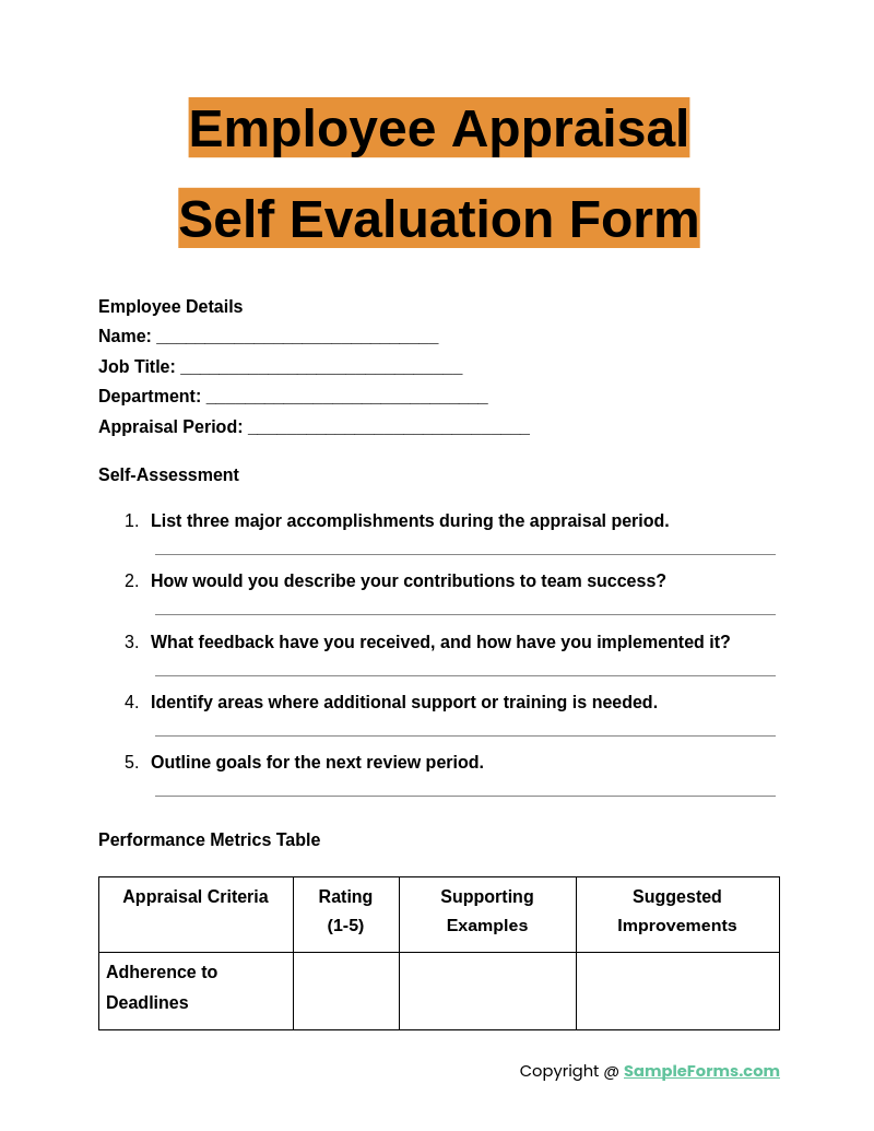 employee appraisal self evaluation form