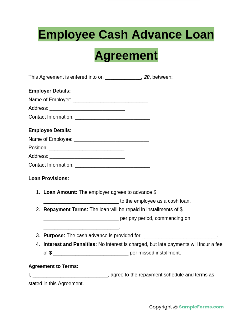 employee cash advance loan agreement