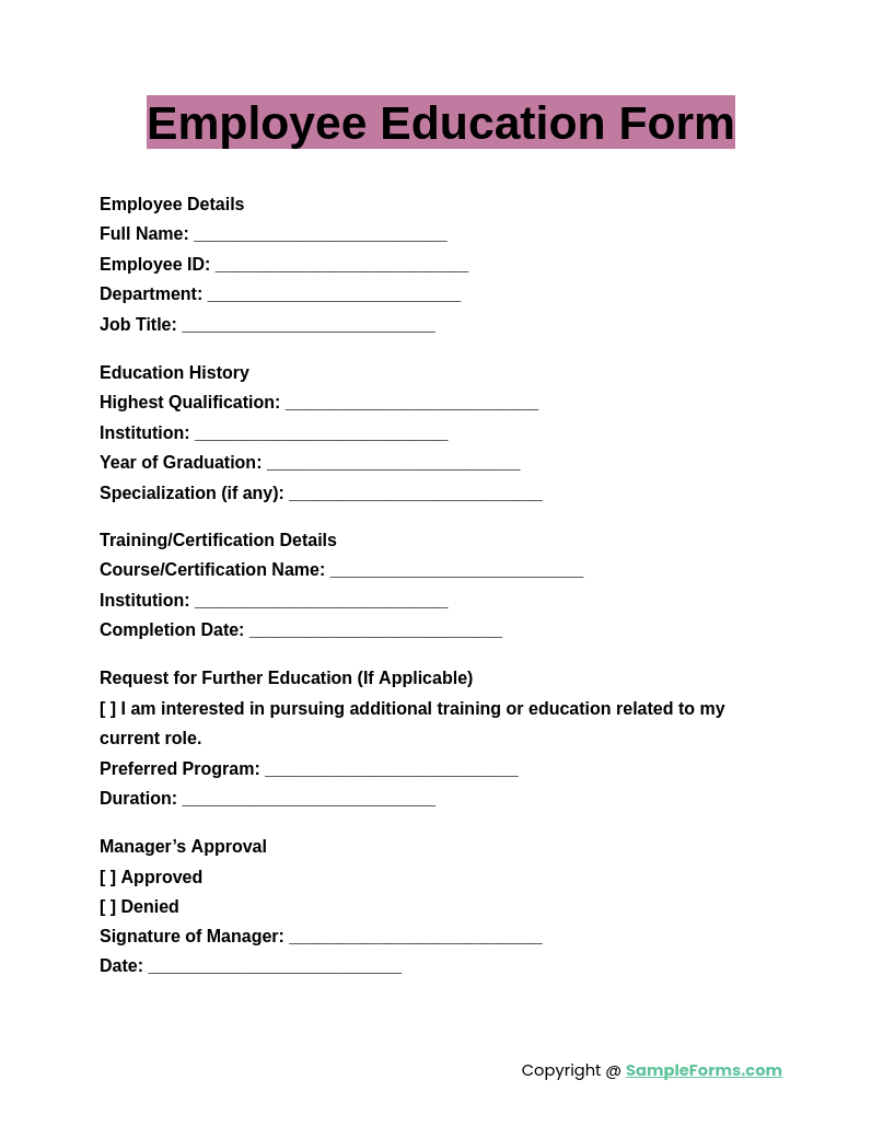 employee education form