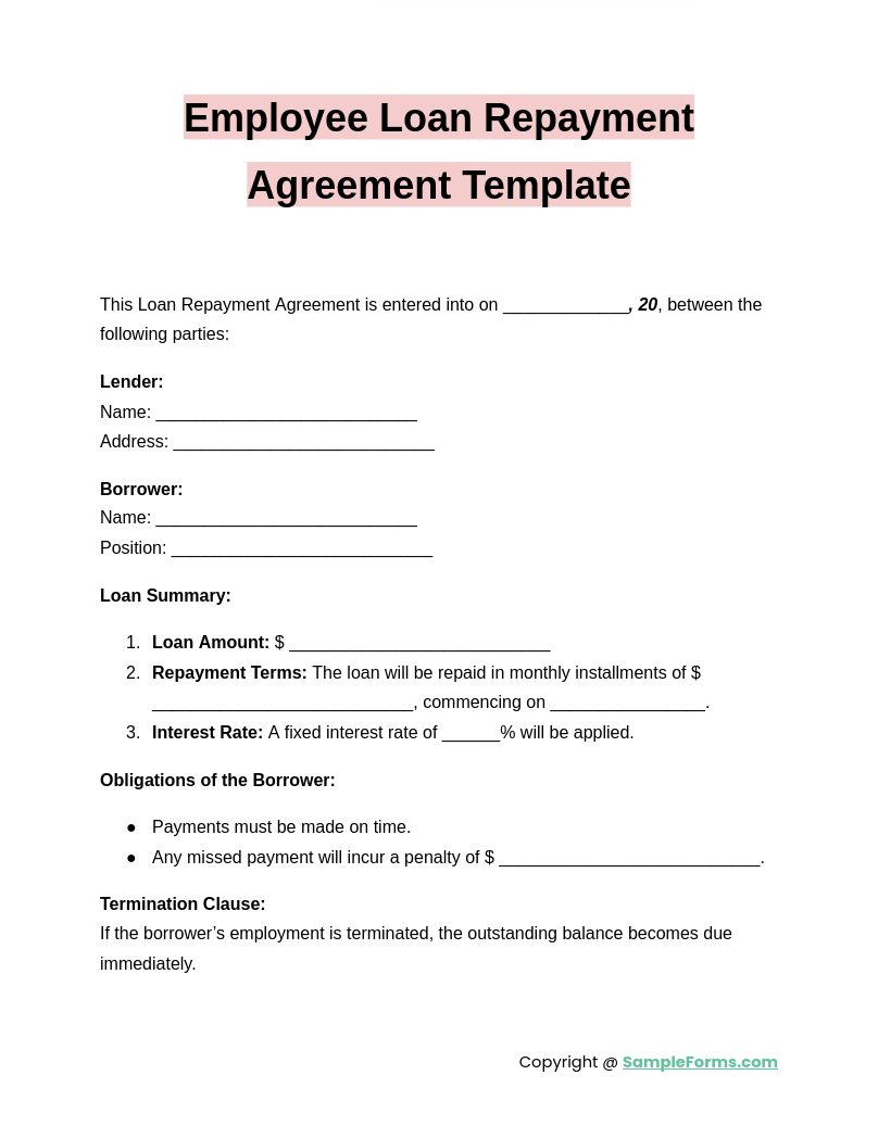 employee loan repayment agreement template