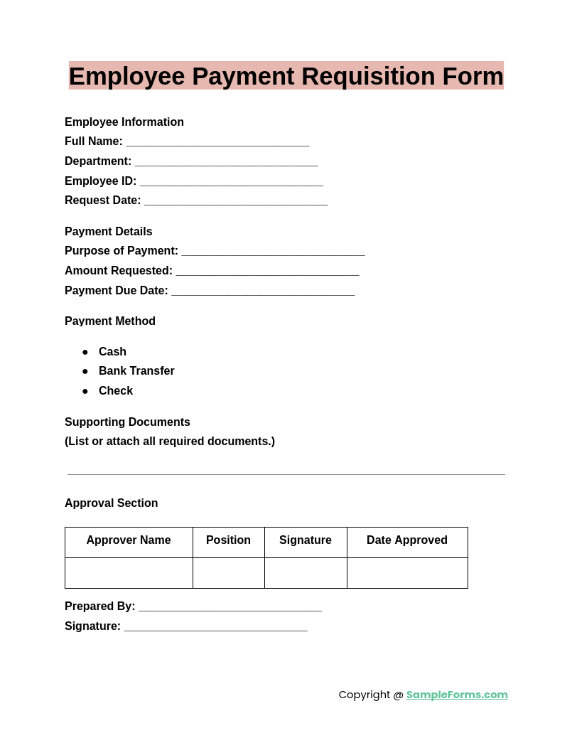 employee payment requisition form